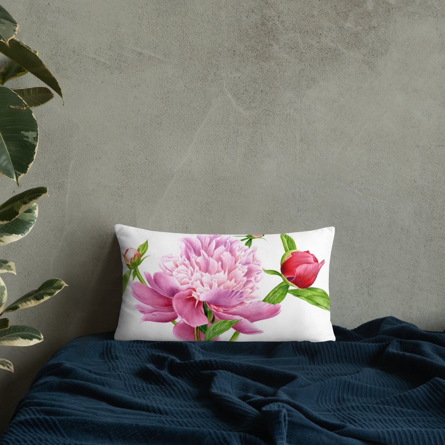 Almohada de Peonía en Acuarela - Cojín Floral Botánico, Decoración con Peonías Rosadas